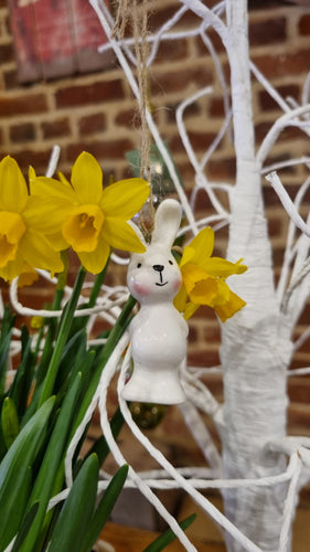 Ceramic blushing white hanging bunny rabbit Easter Tree decoration