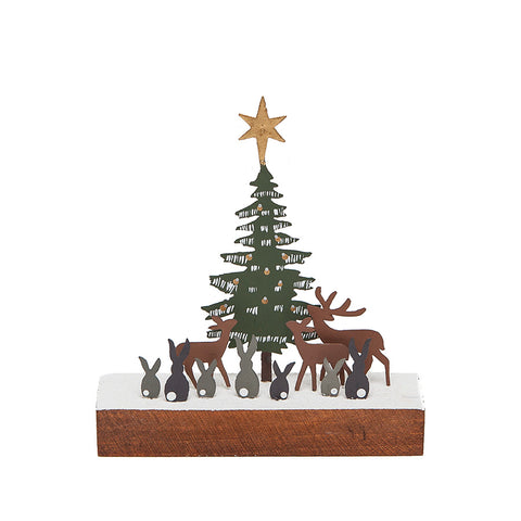 Shoeless Joe Forest Christmas Tree Scene Decoration with Deer and Rabbits