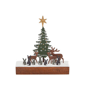 Shoeless Joe Forest Christmas Tree Scene Decoration with Deer and Rabbits