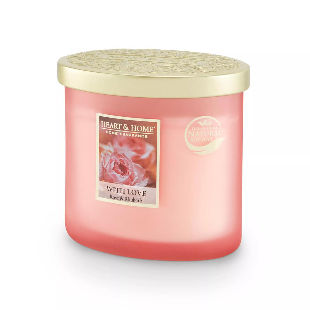 Heart & Home 2 Wick Candle - With Love - Rhubarb and Rose