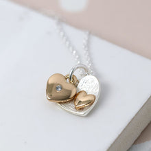 Load image into Gallery viewer, POM Silver and gold plated double heart necklace with gold plated body