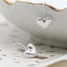 Load image into Gallery viewer, POM Worn silver hammered heart drop earrings