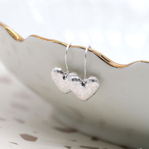 POM Worn silver hammered heart drop earrings