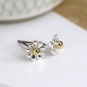 POM Tiny Silver plated daisy studs with gold centre earrings