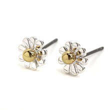 Load image into Gallery viewer, POM Tiny Silver plated daisy studs with gold centre earrings