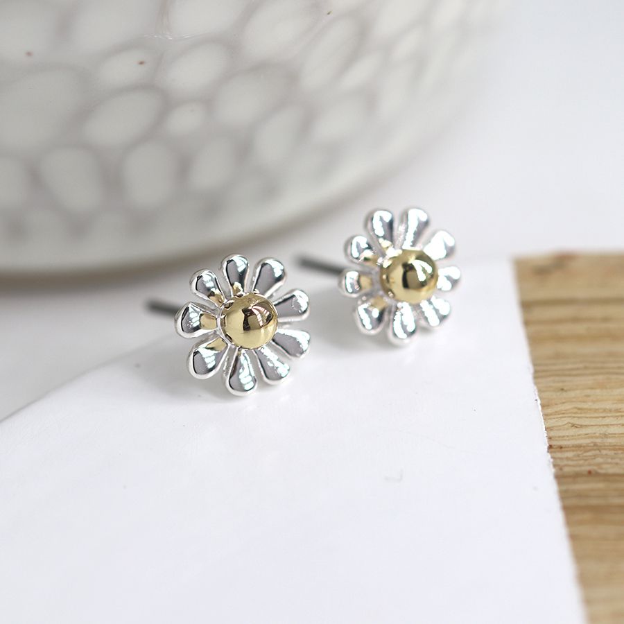 POM Tiny Silver plated daisy studs with gold centre earrings