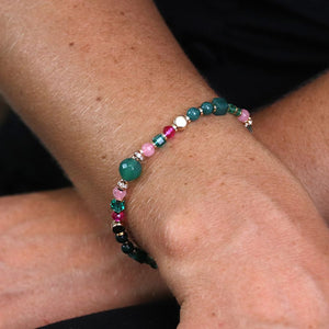 POM green and pink mix beaded crystal bracelet