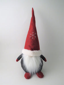 Small Red and grey gonk with snowflake hat - Christmas Decoration 20cm