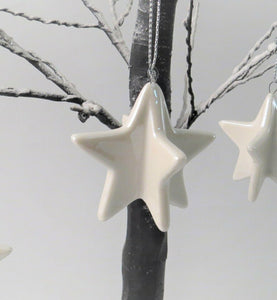 White ceramic 3D star - hanging Christmas Tree decoration