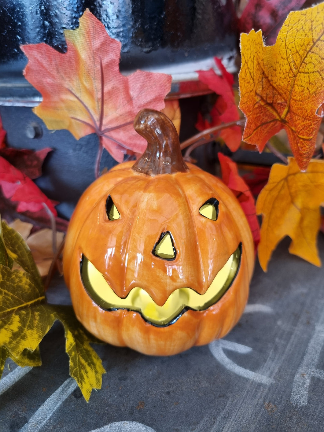 Ceramic pumpkin with LED light- Autumn/Autumnal/Halloween decoration