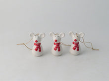Load image into Gallery viewer, Ceramic white mouse with red scarf - hanging Christmas tree decoration