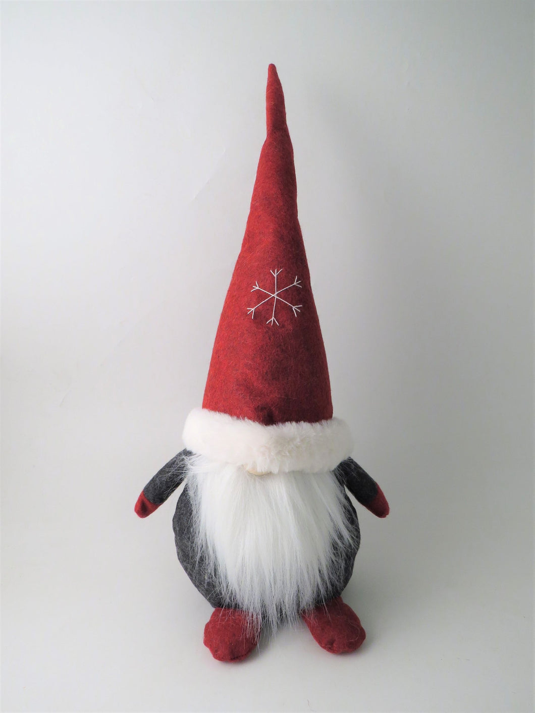 Large Red and grey gonk with snowflake hat - Christmas Decoration 30cm