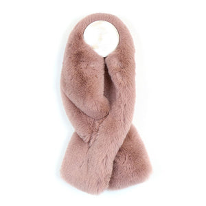 POM Supersoft faux fur dusky pink pull through ladies scarf