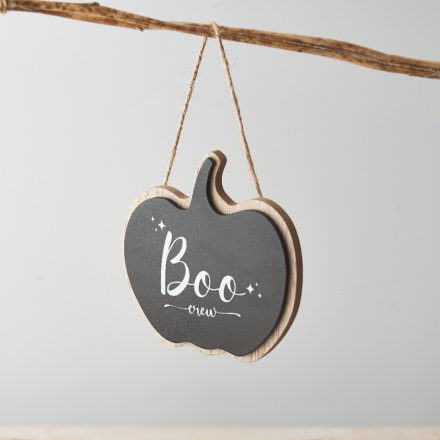 Black pumpkin 'Boo Crew' hanging sign - Hallpween decoration