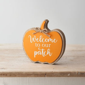Welcome to our patch - Halloween/Autumn/Autumnal block pumpkin sign