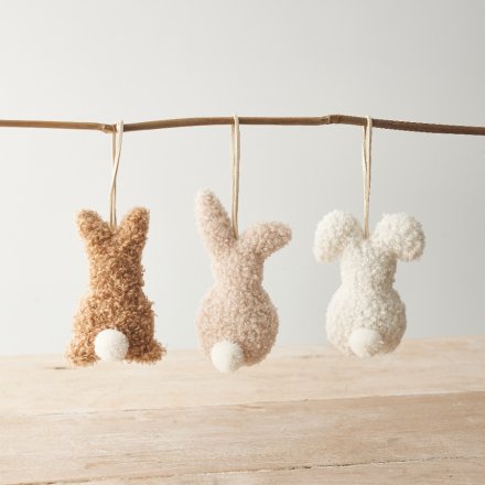 Natural sherpa bunny rabbit hanging Easter tree decoration (assorted)