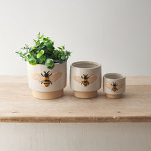 Load image into Gallery viewer, Baby/Mini Embossed bee stoneware indoor plant pot/planter 6.5cm