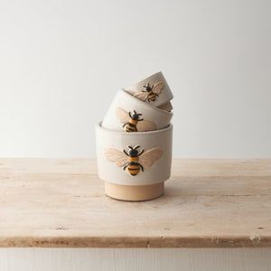 Baby/Mini Embossed bee stoneware indoor plant pot/planter 6.5cm