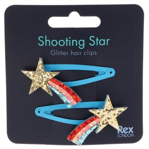 Childrens/girls shooting star rainbow glitter hair slides/clips set of 2