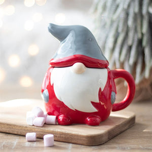 Red and Grey Gonk Mug with lid - ideal secret santa/Christmas gift