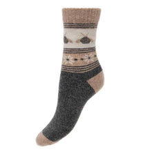 Load image into Gallery viewer, Joya cream and grey wool blend ladies socks with bee pattern size 4-7