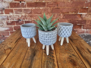 Grey Tripod indoor plant pot assorted design - 8.5cm