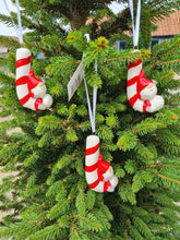 Load image into Gallery viewer, Gonk on candy cane ceramic hanging Christmas tree decoration
