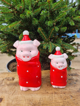 Load image into Gallery viewer, Pig in blanket ceramic standing Christmas Decoration
