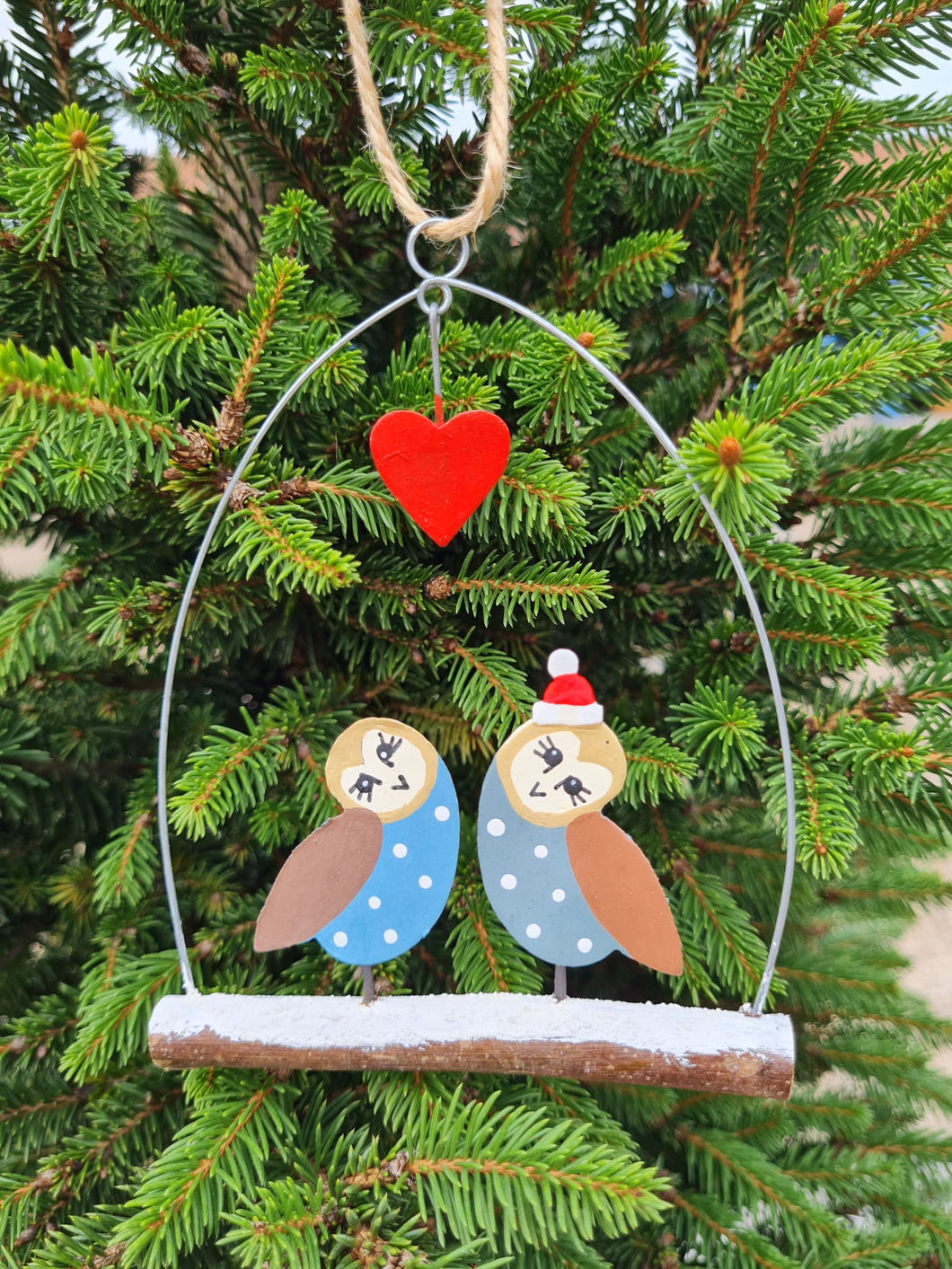 Shoeless Joe - Pair of Barn Owls hanging Christmas Tree decoration
