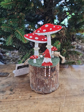 Load image into Gallery viewer, Shoeless Joe gonk sitting on log with toadstools -  Christmas decoration