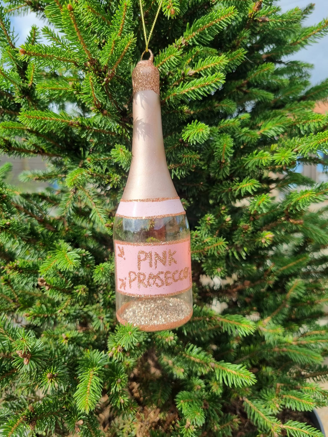 Sass and Belle Lets Celebrate! Pink Prosecco shaped Christmas tree bauble