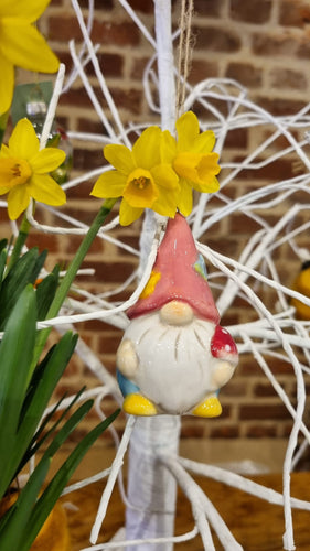 Ceramic garden Gonk - Spring/Easter hanging decoration available in pink or yellow