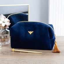 Load image into Gallery viewer, Bee-autiful velvet bee make up bag