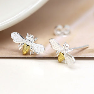 POM Sterling Silver Bee stud earrings with gold plated body
