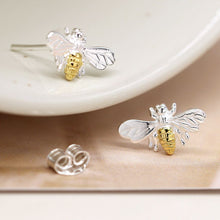 Load image into Gallery viewer, POM Sterling Silver Bee stud earrings with gold plated body