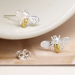 POM Sterling Silver Bee stud earrings with gold plated body