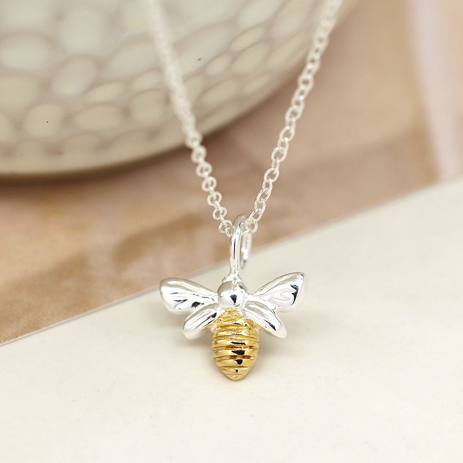 POM Sterling Silver Bee charm necklace with gold plated body