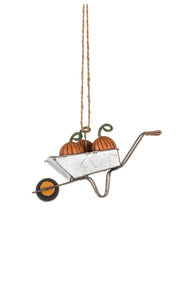 Shoeless Joe Three pumpkins in a wheelbarrow Autumn/Autumnal/Halloween/Christmas Tree hanging decoration