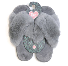 Load image into Gallery viewer, POM Pale Grey fluffy fur crossover slippers