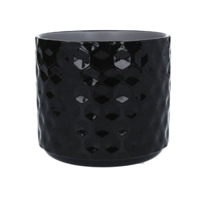 Gisela Graham gloss black honeycomb ceramic pot cover/indoor plant pot