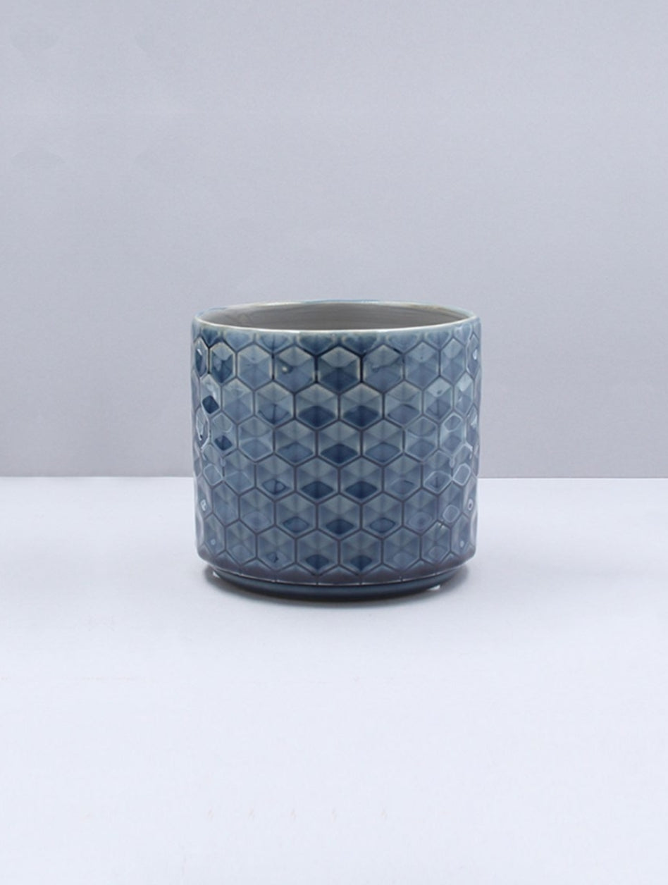 Mini Gisela Graham Navy Blue honeycomb glazed indoor pot cover/indoor plant pot 8cm