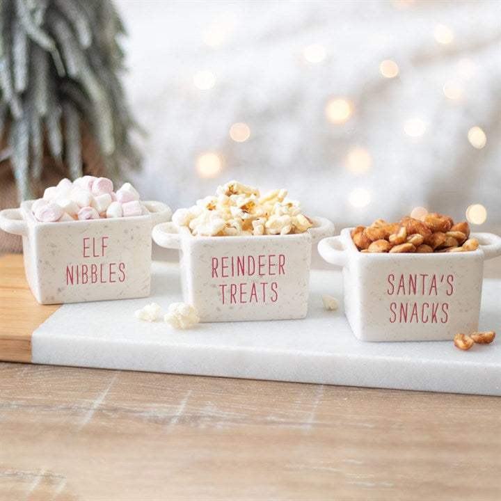 Set of 3 Christmas ceramic snack bowls - ideal for movie nights or Christmas eve for Santa and his reindeers