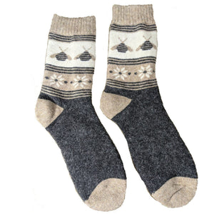 Joya cream and grey wool blend ladies socks with bee pattern size 4-7