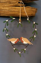 Load image into Gallery viewer, Shoeless Joe Rustic Metal Heart with Mistletoe and Robins