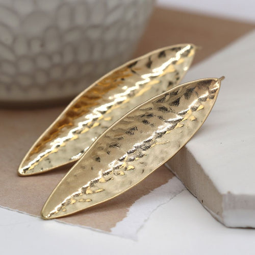 POM Elegant gold long leaf earrings