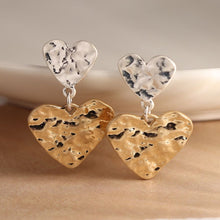 Load image into Gallery viewer, POM Double beaten heart earrings in gold and silver