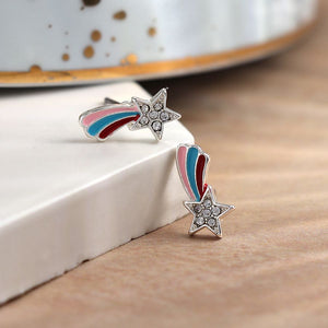 POM Silver plated crystal shooting star rainbow earrings with enamel