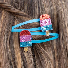 Load image into Gallery viewer, Childrens Ice lolly glitter hair slides/clips set of 2