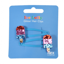 Load image into Gallery viewer, Childrens Ice lolly glitter hair slides/clips set of 2