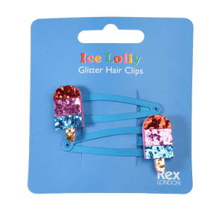 Childrens Ice lolly glitter hair slides/clips set of 2